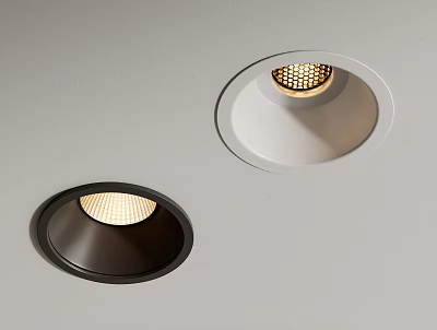 Two Recessed Spotlights With Black And White Trim Illuminated On Ceiling 3d model