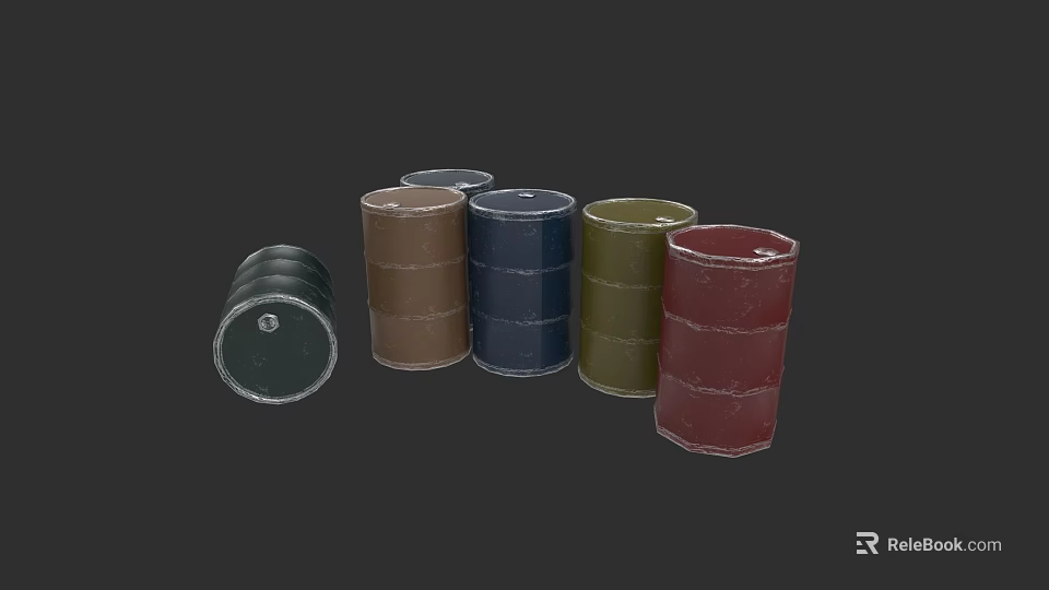 Various Colored Industrial Storage Drums for Oil and Chemical Storage 3d model 