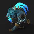 Blue Mythical Fantasy Beast With Luminous Blue Mane Golden Arm Bands Chain Details And Sharp Claws