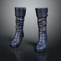 Navy Blue Leather Tall Boots Featuring Metal Buckles And Thin High Heels Design