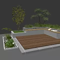 White Modern Outdoor Patio Lounge Chair on Wooden Deck with Green Plants and Lighting