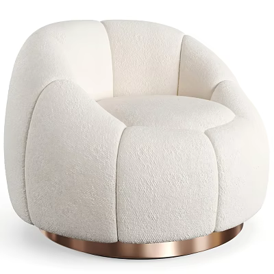 Modern Cream Textured Single Sofa with Rounded Arms and Gold Metal Legs 3d model