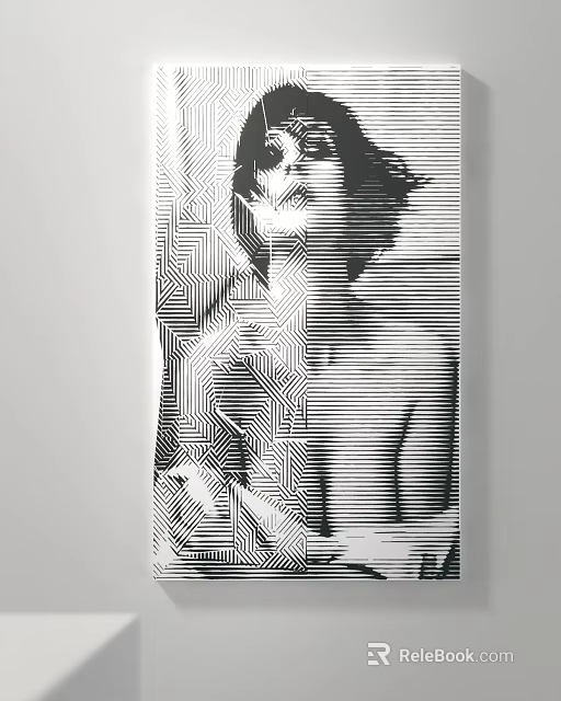 Black and White Abstract Human Portrait Painting With Modern Geometric Lines Design 3d model 