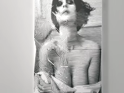 Black and White Abstract Human Portrait Painting With Modern Geometric Lines Design 3d model