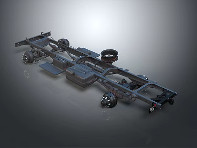 Heavy Duty Vehicle Chassis Frame With Wheels And Suspension Components 3d model
