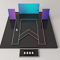 3D Stage Installation With W Shaped Geometric Structure Colorful Panels Control Panel And Figure