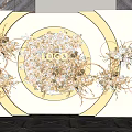 Stylish Check in Photo Spot With Golden Floral Decor Circular Backdrop And White Design