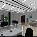Modern Spacious Office Interior With Office Desks Filing Cabinets Water Dispenser And Potted Plant