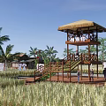 Modern Paddy Field Viewing Platform Rural Wooden Platform Viewing Platform Climb Tower Net Red Card Point Hit Looking Corridor Frame Love Theme Art Farmland Paddy Field Landscape 3d model
