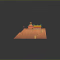 Traditional Chinese Architectural Design Featuring Orange Walls Yellow Roof Green Eaves And Steps