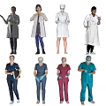 Group of Healthcare Professionals in Various Uniforms Standing with Different Postures