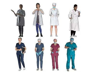 Group of Healthcare Professionals in Various Uniforms Standing with Different Postures 3d model