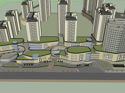 Modern Commercial Complex With High Rise Buildings Green Roofs Curved Structures And Public Plazas 3d model