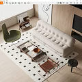 Quiet sofa tea table combination 3d model
