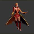 Red Haired Female Fantasy Warrior With Gold And Red Winged Armor 3D Render