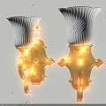 Ornate Golden Wall Lamps With White Patterned Shades For Home Interior