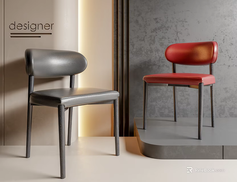Stylish Modern Grey And Red Leather Dining Chairs For Designer Interior Decor 3d model 