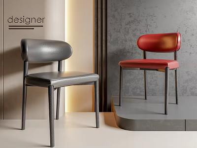 Stylish Modern Grey And Red Leather Dining Chairs For Designer Interior Decor 3d model