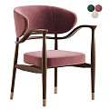 Beige Upholstered Leisure Chair With Curved Dark Wooden Frame And Golden Legs