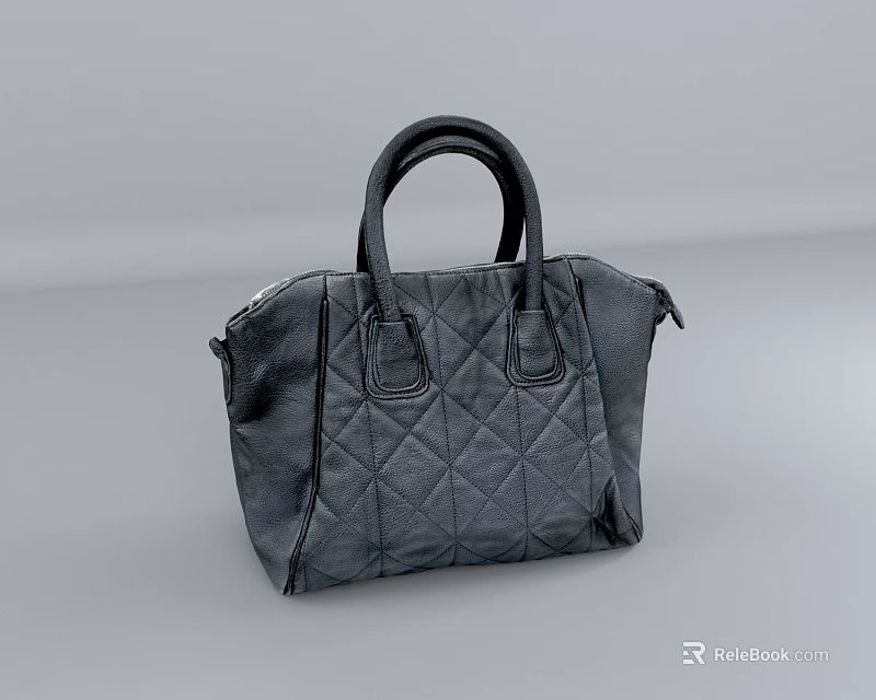 Black Leather Quilted Handbag With Top Handles And Zipper Closure 3d model 