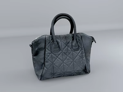 Black Leather Quilted Handbag With Top Handles And Zipper Closure 3d model