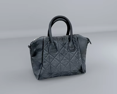 Black Leather Quilted Handbag With Top Handles And Zipper Closure 3d model