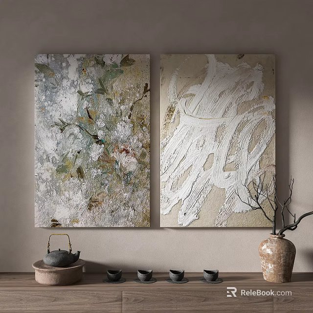 Two Abstract Paintings With Textured Brushstrokes And Soft Neutral Tones For Modern Interior Wall Decor 3d model 