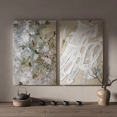 Two Abstract Paintings With Textured Brushstrokes And Soft Neutral Tones For Modern Interior Wall Decor 3d model