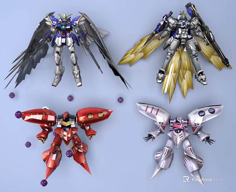 Colorful Sci Fi Robot Models With Winged Designs And Mechanical Details 3d model 