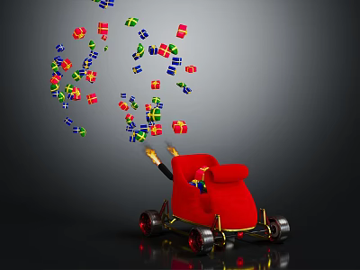 Red Sleigh Shaped Play Equipment With Colorful Gift Boxes And Festive Wheels 3d model
