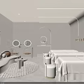Stylish Cream Tone Beauty Hair Salon Interior Design With Nail Stations And Cozy Lounge Space