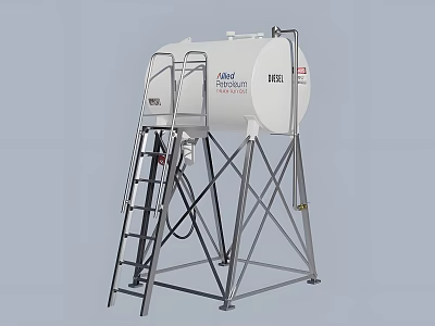 Industrial Diesel Fuel Storage Tank With Metal Stand And Access Ladder 3d model
