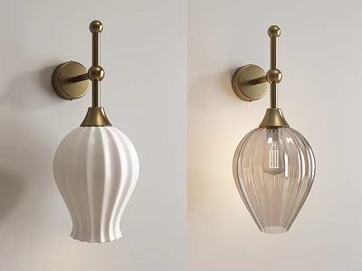 Brass Wall Lamps With White Glass Shade And Transparent Glass Shade Mounted On Wall 3d model