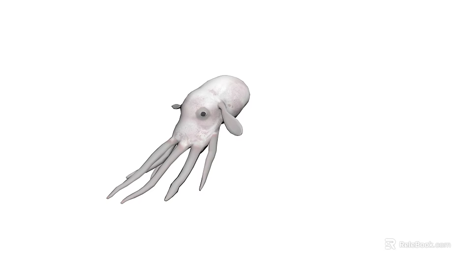 White Marine Octopus Aquatic Animal With Long Tentacles And Distinctive Eyes 3d model 