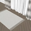 Light Colored Square Rug With Geometric Pattern And Tassel For Living Room Wooden Floor