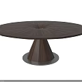 Round Walnut Dining Table With Wooden Tabletop And Conical Metal Base 3d model