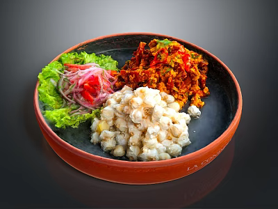 Colorful Food Plate with Fresh Lettuce Red Onion Spicy Minced Meat and Corn Kernels 3d model