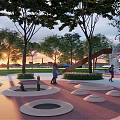 Children's Playground with Circular Play Areas Colorful Squares Walking Paths and Green Plants