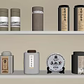 Ceramic Tea Canisters With Traditional Patterns And Various Colors On Shelves 3d model