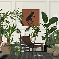 Bonsai Potted Plants In Modern Indoor Living Room With Greenery Furniture Wall Art And Rug