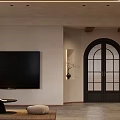 Modern Living and Dining Room Interior With Sofa Dining Table Pendant Light And Potted Plant
