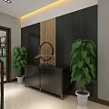 Modern Living and Dining Room Interior With Light Gray Sofa Black White Paintings Floor Lamp