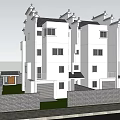 Traditional Chinese Semi Detached Villa Exterior With White Walls Gray Fence And Large Windows