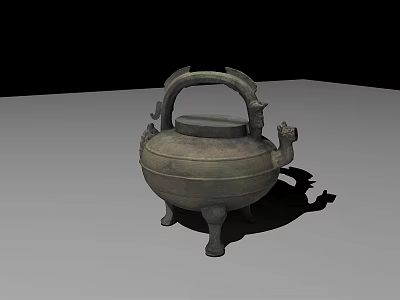 Traditional Ceramic Vessel With Decorative Handle Lid And Three Legs Design 3d model