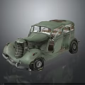 Vintage Green Car with Open Top Curved Body Classic Grille and Retro Wheels