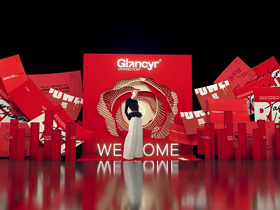 Glamour Themed Red Photo Check in Spot With Welcome Sign And Female Model 3d model
