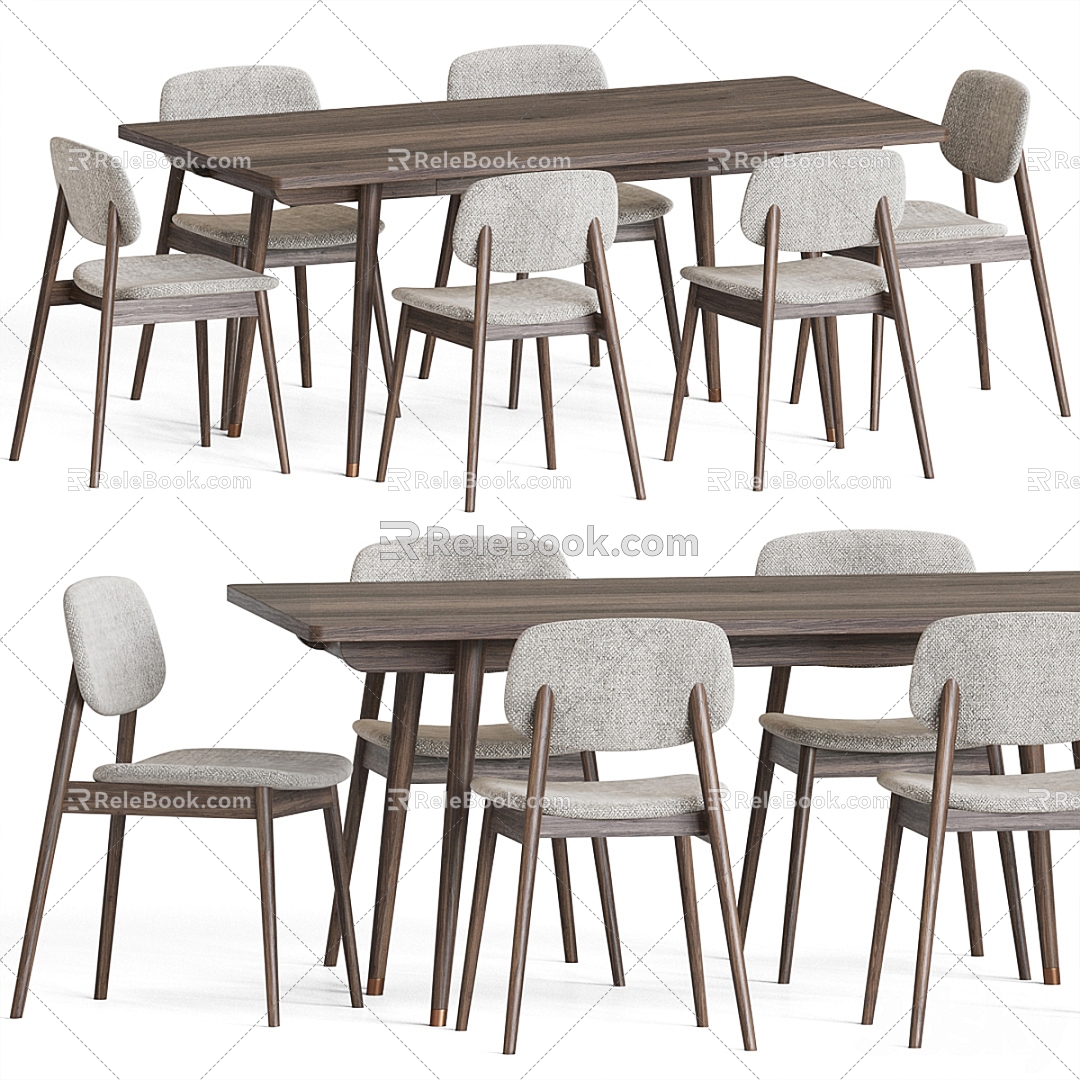 velvet Nordic Dining Table and Chair 3d model