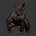 Fierce Bear Statue With Roaring Mouth And Raised Paws On Black Background