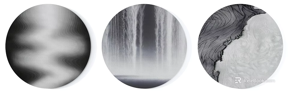 Round Frame Painting With Waterfall Design In Monochrome Tone For Wall Decoration 3d model 
