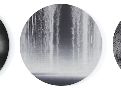 Round Frame Painting With Waterfall Design In Monochrome Tone For Wall Decoration 3d model